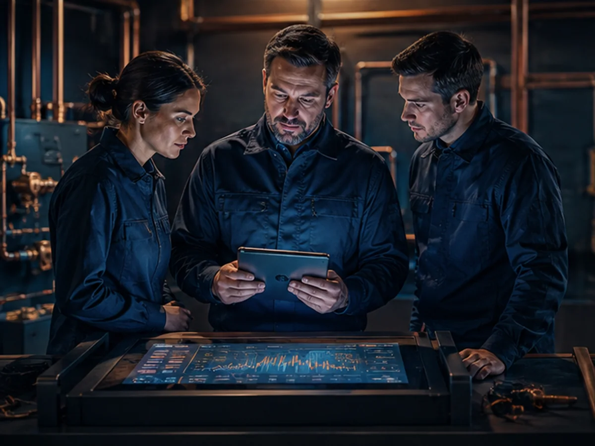 HearthSignal London team reviewing a heating repair console